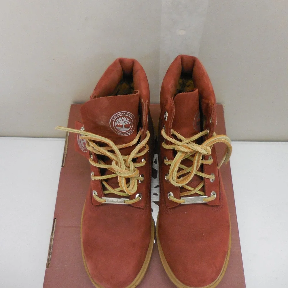 Timberland Premium 6 Inch Waterproof Burgundy Nubuck Boots TB0A15J4 Kids 5.5 M